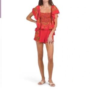 FARM Rio red tropical romance romper